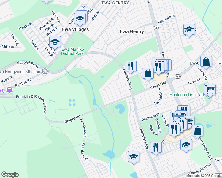 map of restaurants, bars, coffee shops, grocery stores, and more near 91-1027 Keoneae Place in Ewa Beach