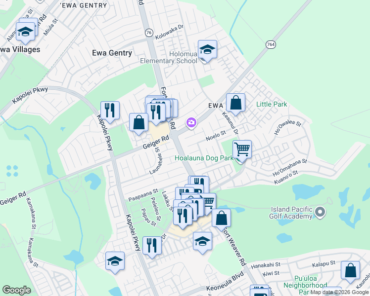 map of restaurants, bars, coffee shops, grocery stores, and more near 91-1446 Noelo Street in Ewa Beach
