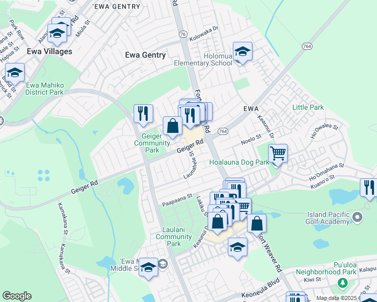 map of restaurants, bars, coffee shops, grocery stores, and more near 91-2055 Pahuhu Place in Ewa Beach