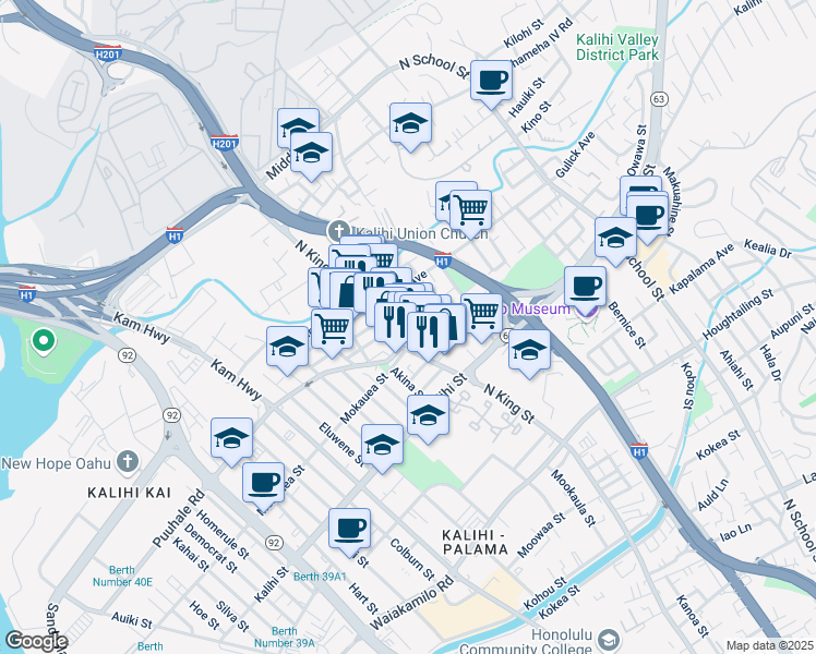 map of restaurants, bars, coffee shops, grocery stores, and more near 1028 Pulaa Lane in Honolulu