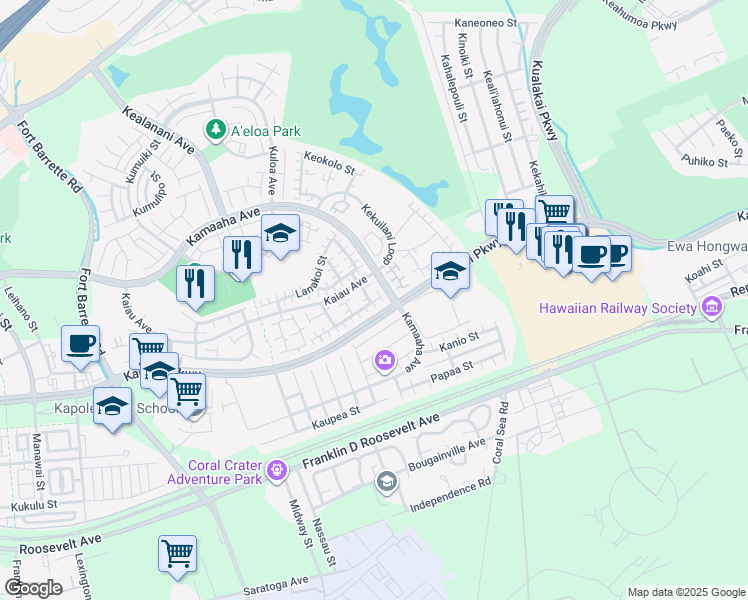 map of restaurants, bars, coffee shops, grocery stores, and more near 91-1035 Mamaka Street in Kapolei