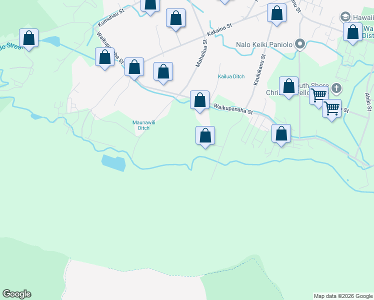 map of restaurants, bars, coffee shops, grocery stores, and more near 41-741 Kaulukanu Place in Waimanalo