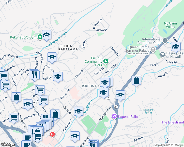 map of restaurants, bars, coffee shops, grocery stores, and more near 2425 Puunui Avenue in Honolulu