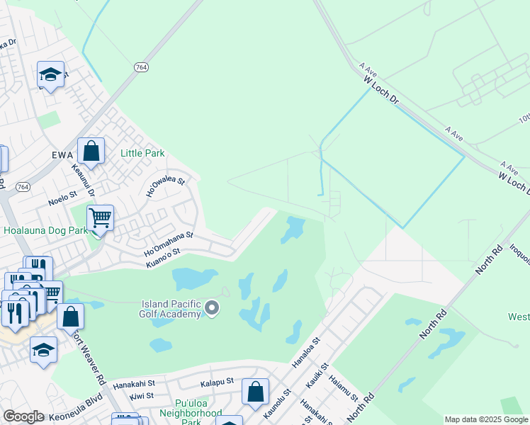 map of restaurants, bars, coffee shops, grocery stores, and more near 91-1354 Kuano'o Street in Ewa Beach