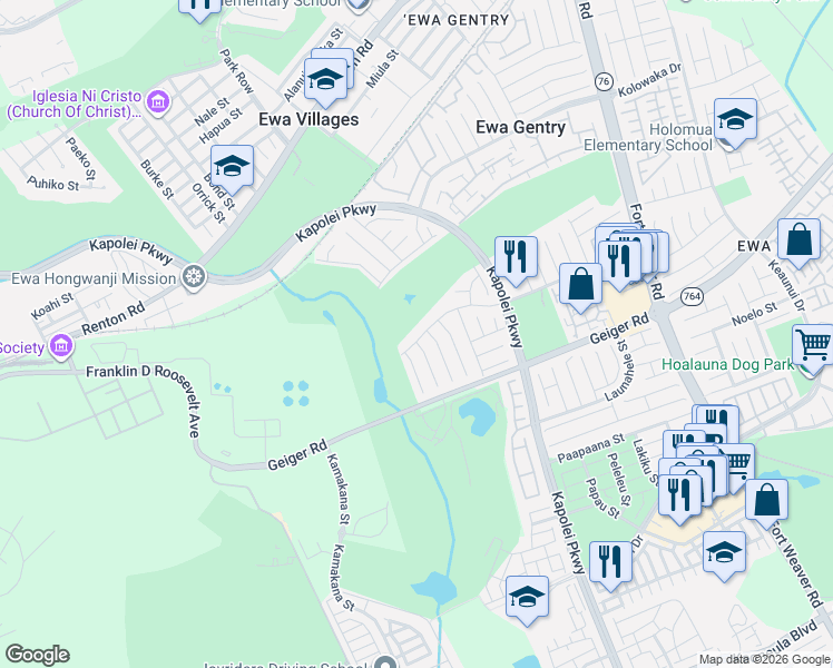 map of restaurants, bars, coffee shops, grocery stores, and more near 91-1022 Kahiuka Street in Ewa Beach