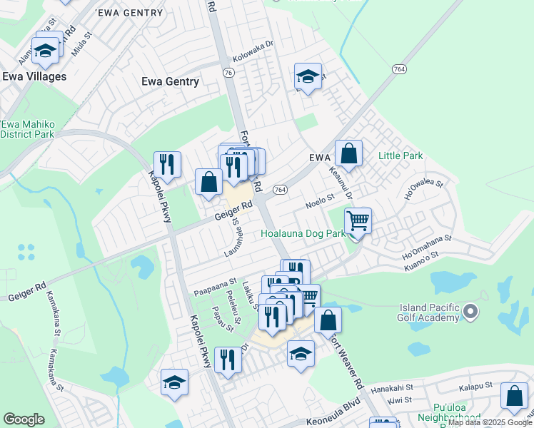 map of restaurants, bars, coffee shops, grocery stores, and more near 304 Fort Weaver Road in Ewa Beach