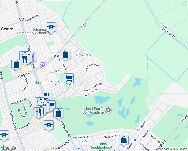 map of restaurants, bars, coffee shops, grocery stores, and more near 91-1038 Ho'Omana'O Street in Ewa Beach