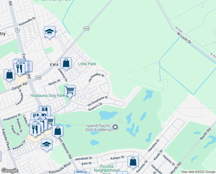 map of restaurants, bars, coffee shops, grocery stores, and more near 91-1173 Hoowalea Street in Ewa Beach