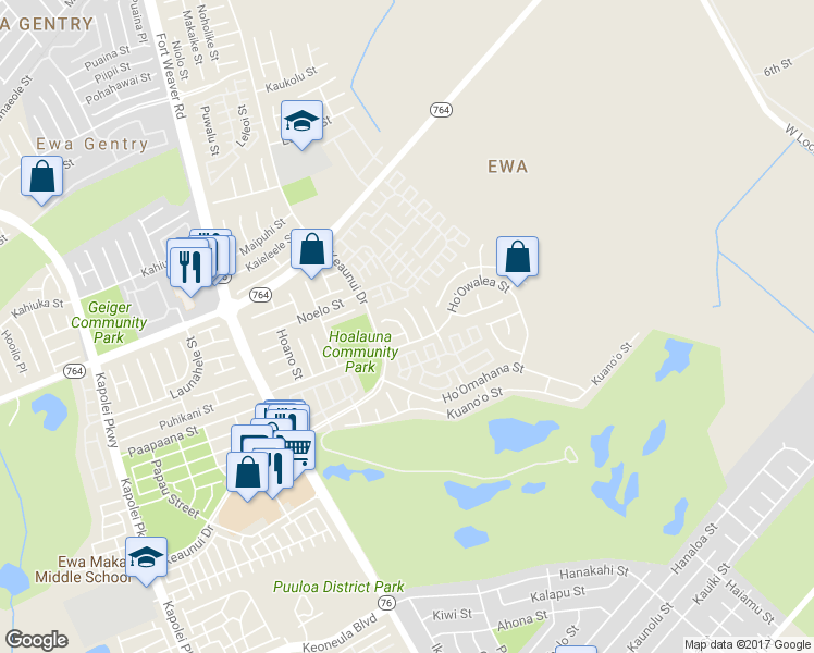 map of restaurants, bars, coffee shops, grocery stores, and more near 91-315 Ho'owalea Place in Ewa Beach