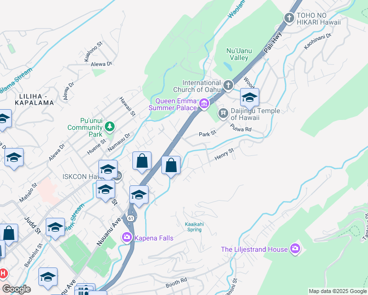 map of restaurants, bars, coffee shops, grocery stores, and more near 35 Laimi Road in Honolulu