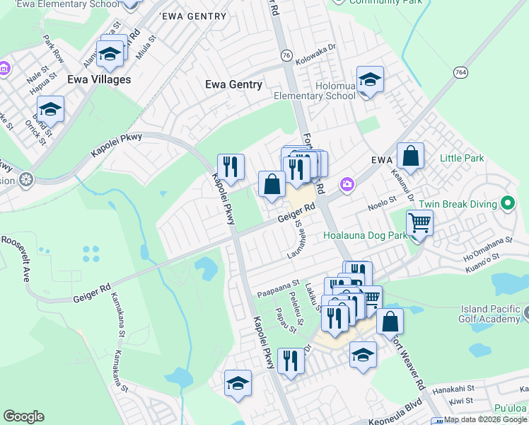 map of restaurants, bars, coffee shops, grocery stores, and more near 91-269 Hanapouli Circle in Ewa Beach