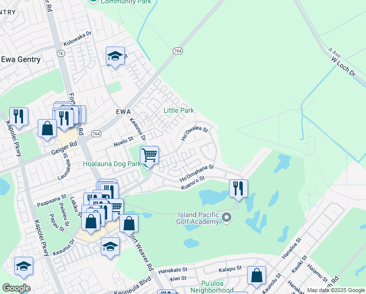 map of restaurants, bars, coffee shops, grocery stores, and more near 91-1061 Ho'owalea Street in Ewa Beach