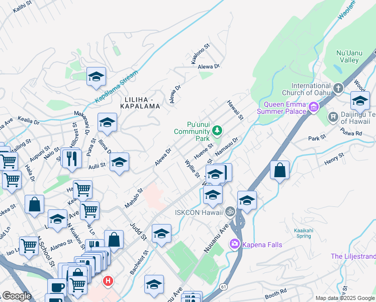 map of restaurants, bars, coffee shops, grocery stores, and more near 2425 Puunui Avenue in Honolulu