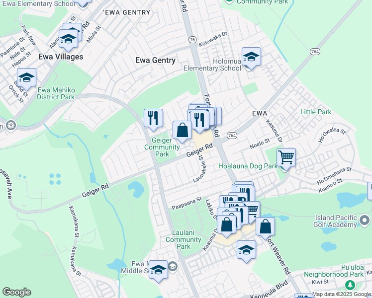 map of restaurants, bars, coffee shops, grocery stores, and more near 911010 Geiger Road in Ewa Beach