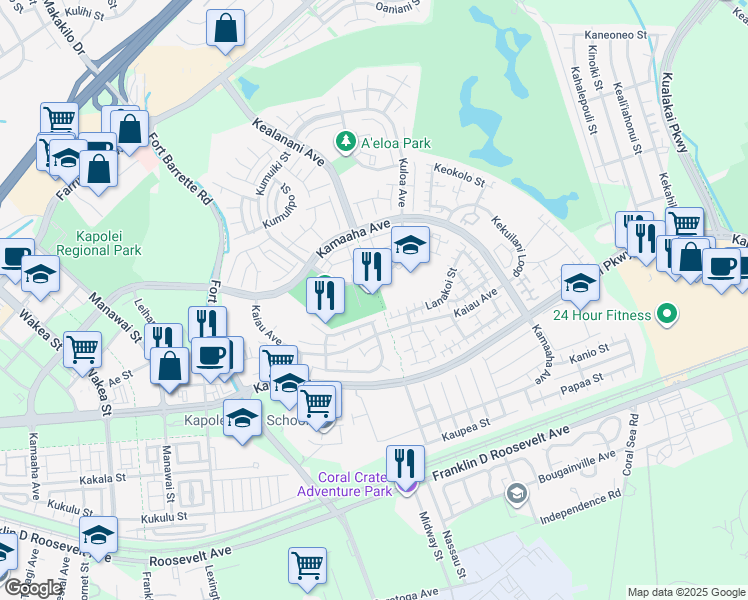 map of restaurants, bars, coffee shops, grocery stores, and more near 91-1111 Kamaaha Loop in Kapolei