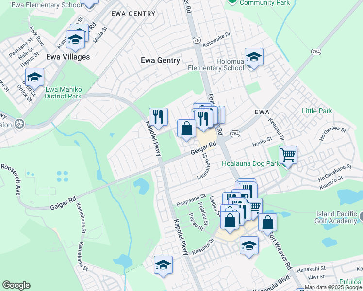 map of restaurants, bars, coffee shops, grocery stores, and more near 91-269 Hanapouli Circle in Ewa Beach