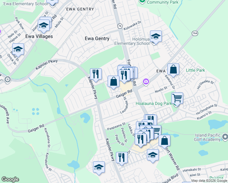 map of restaurants, bars, coffee shops, grocery stores, and more near 91-269 Hanapouli Circle in Ewa Beach