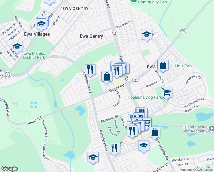 map of restaurants, bars, coffee shops, grocery stores, and more near 91-269 Hanapouli Circle in Ewa Beach