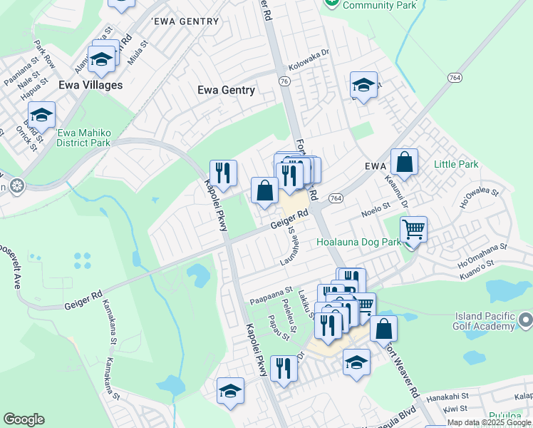 map of restaurants, bars, coffee shops, grocery stores, and more near 91-290 Hanapouli Circle in Ewa Beach