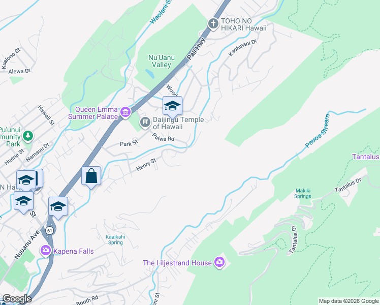 map of restaurants, bars, coffee shops, grocery stores, and more near 398 Puiwa Road in Honolulu