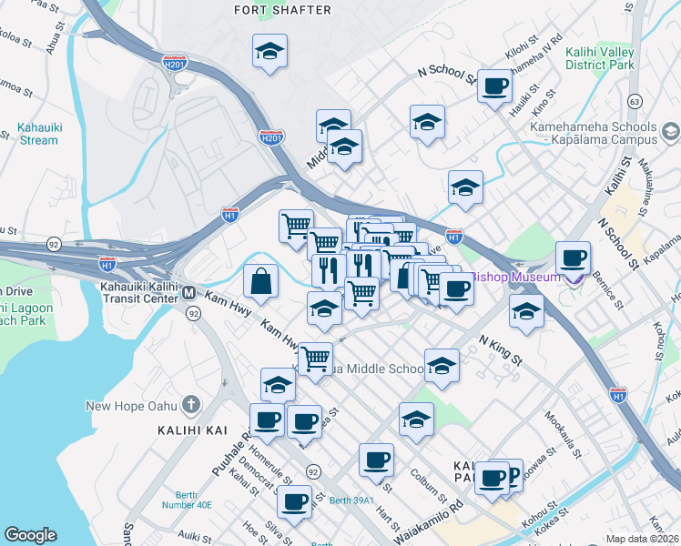 map of restaurants, bars, coffee shops, grocery stores, and more near 755 Umi Street in Honolulu