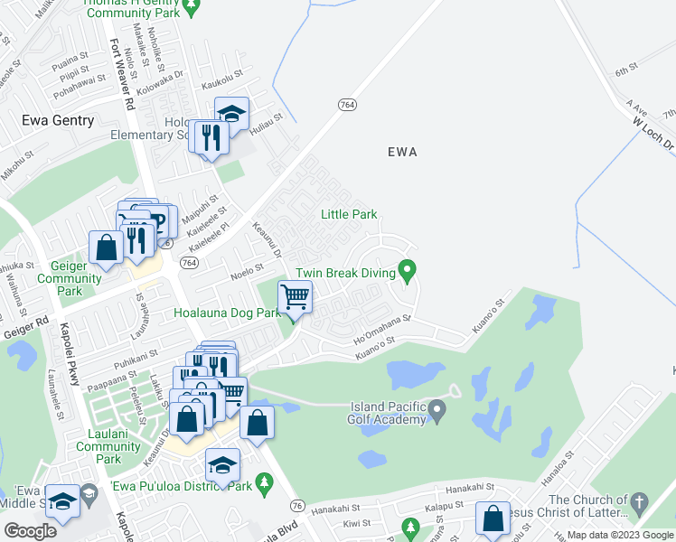 map of restaurants, bars, coffee shops, grocery stores, and more near 91-919 Ho'omohalu Place in Ewa Beach
