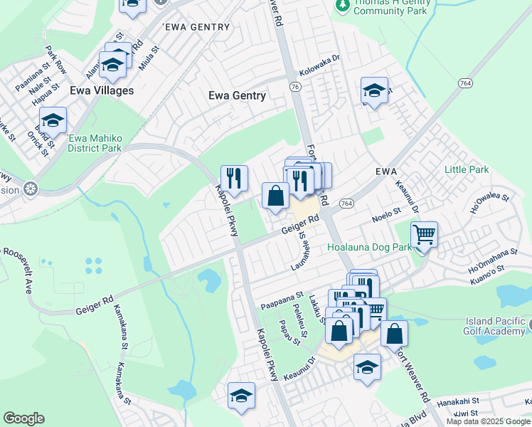 map of restaurants, bars, coffee shops, grocery stores, and more near 91-269 Hanapouli Circle in Ewa Beach