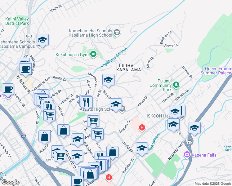 map of restaurants, bars, coffee shops, grocery stores, and more near 7894 Pono Kope Street in Honolulu
