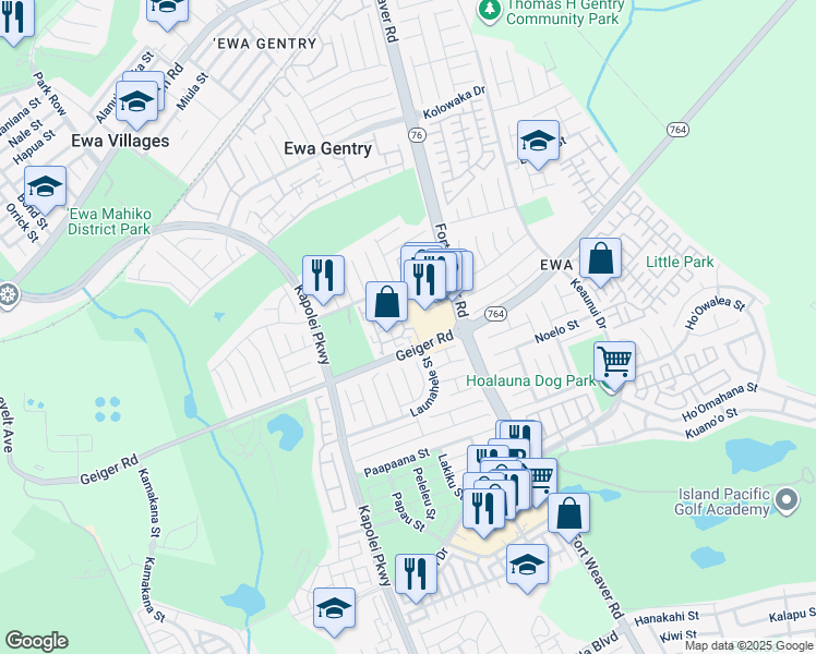 map of restaurants, bars, coffee shops, grocery stores, and more near 91-207 Hanapouli Circle in Ewa Beach