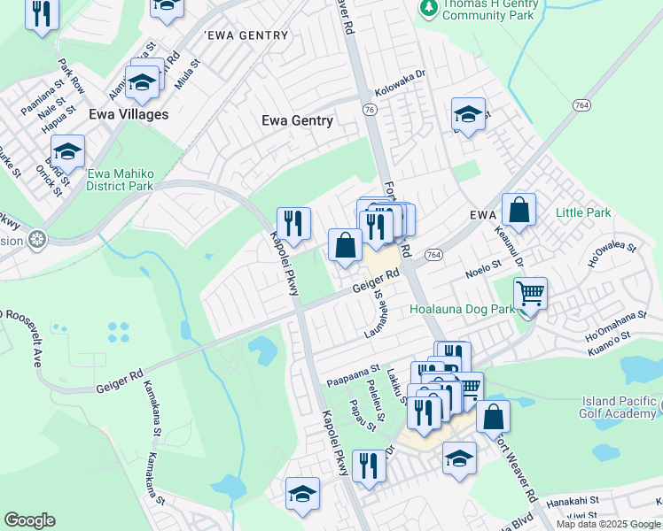 map of restaurants, bars, coffee shops, grocery stores, and more near 91-241 Hanapouli Circle in Ewa Beach