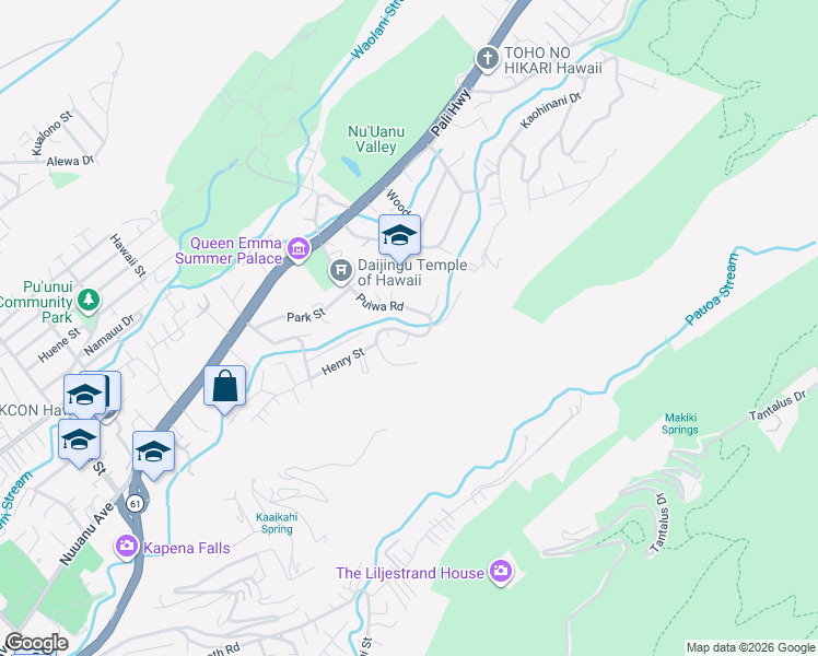 map of restaurants, bars, coffee shops, grocery stores, and more near 194 Puiwa Road in Honolulu
