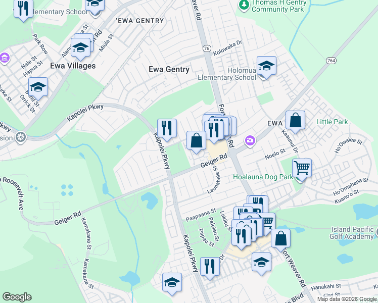 map of restaurants, bars, coffee shops, grocery stores, and more near 91-241 Hanapouli Circle in Ewa Beach
