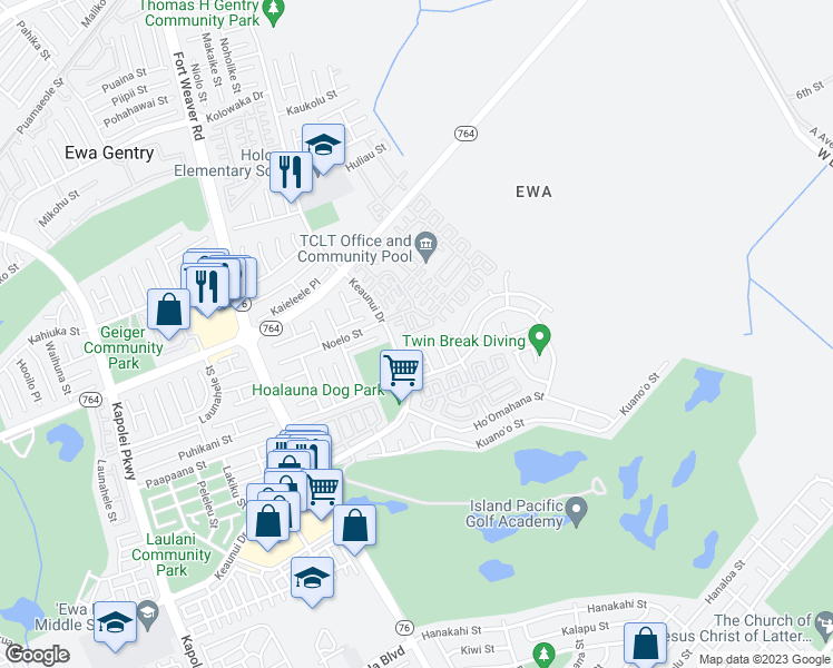 map of restaurants, bars, coffee shops, grocery stores, and more near 91-1848 Luahoana Street in Ewa Beach