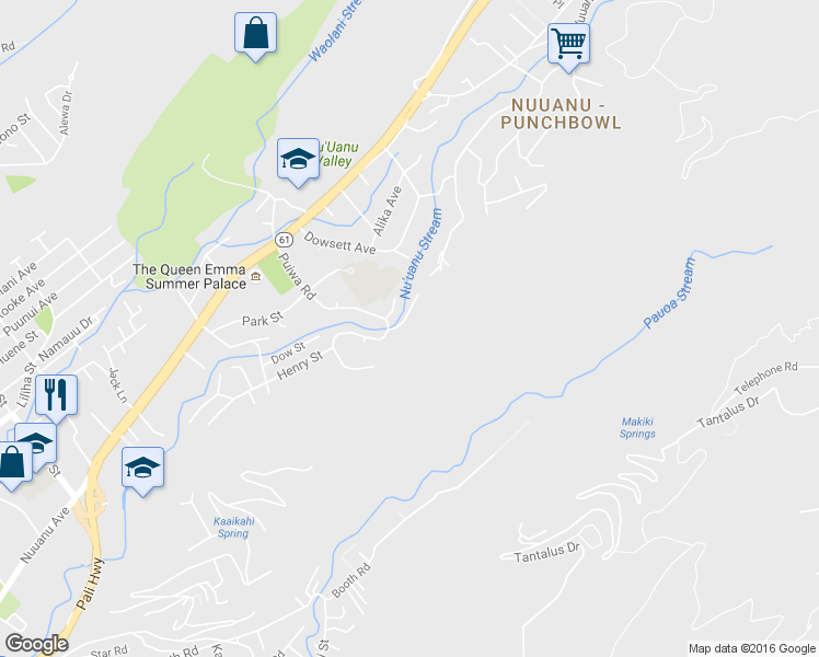 map of restaurants, bars, coffee shops, grocery stores, and more near 3041 Polohinano Place in Honolulu