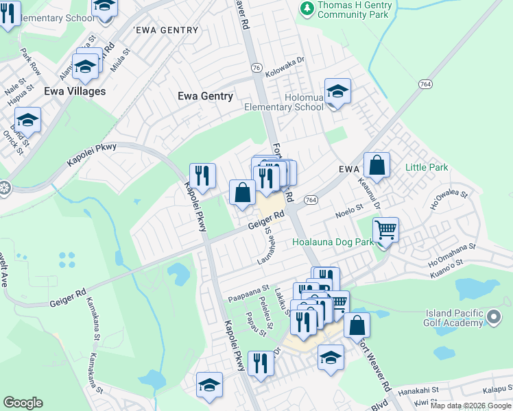 map of restaurants, bars, coffee shops, grocery stores, and more near 91-207 Hanapouli Circle in Ewa Beach