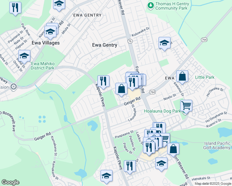 map of restaurants, bars, coffee shops, grocery stores, and more near 91-241 Hanapouli Circle in Ewa Beach