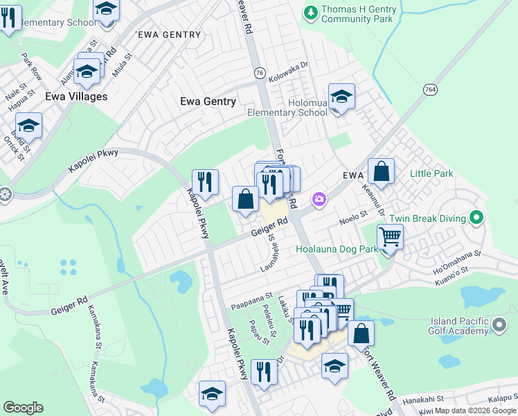 map of restaurants, bars, coffee shops, grocery stores, and more near 91-207 Hanapouli Circle in Ewa Beach