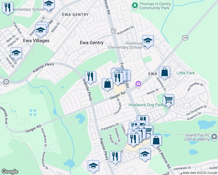 map of restaurants, bars, coffee shops, grocery stores, and more near 91-241 Hanapouli Circle in Ewa Beach