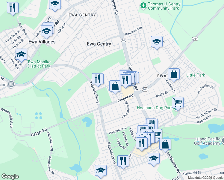 map of restaurants, bars, coffee shops, grocery stores, and more near 91-241 Hanapouli Circle in Ewa Beach
