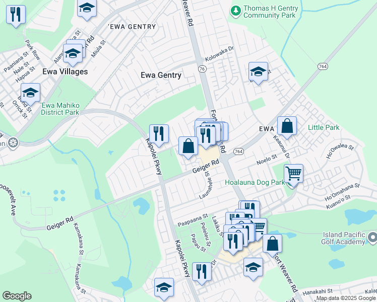 map of restaurants, bars, coffee shops, grocery stores, and more near 91-241 Hanapouli Circle in Ewa Beach