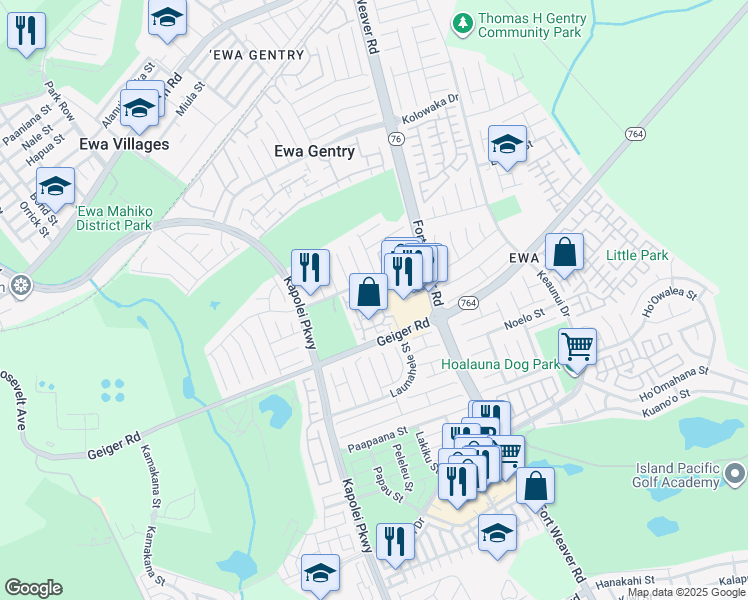 map of restaurants, bars, coffee shops, grocery stores, and more near 91-241 Hanapouli Circle in Ewa Beach
