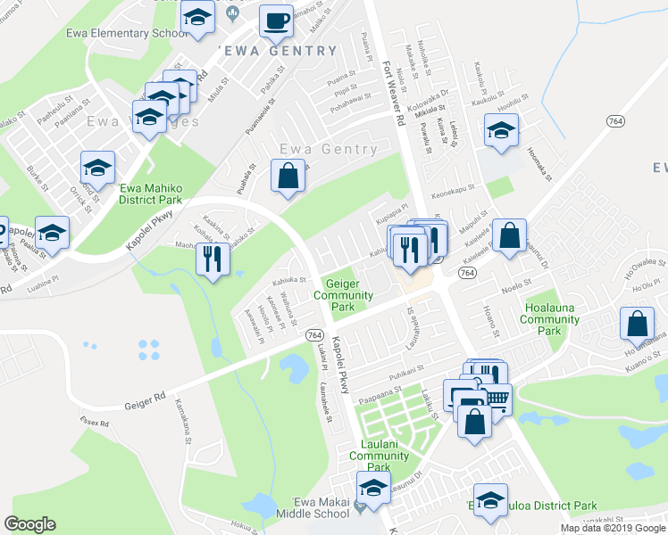 map of restaurants, bars, coffee shops, grocery stores, and more near 91-1132 Keaalii Place in Ewa Beach