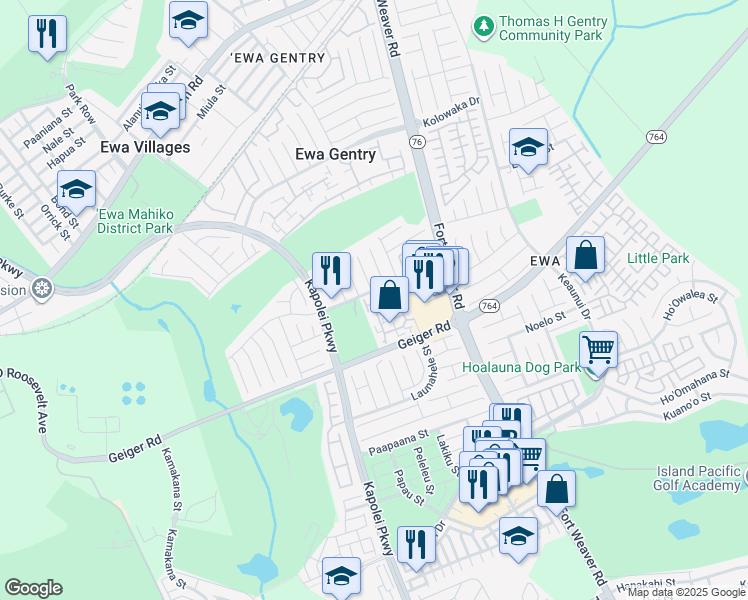 map of restaurants, bars, coffee shops, grocery stores, and more near 91-237 Hanapouli Circle in Ewa Beach