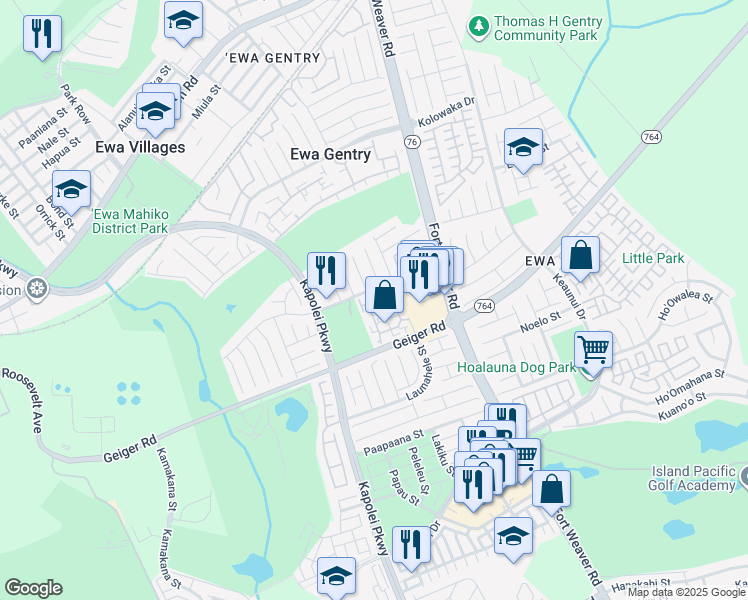 map of restaurants, bars, coffee shops, grocery stores, and more near 91-241 Hanapouli Circle in Ewa Beach