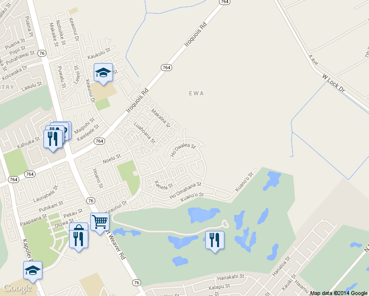 map of restaurants, bars, coffee shops, grocery stores, and more near 91-1109 Ho'owalea Street in Ewa Beach