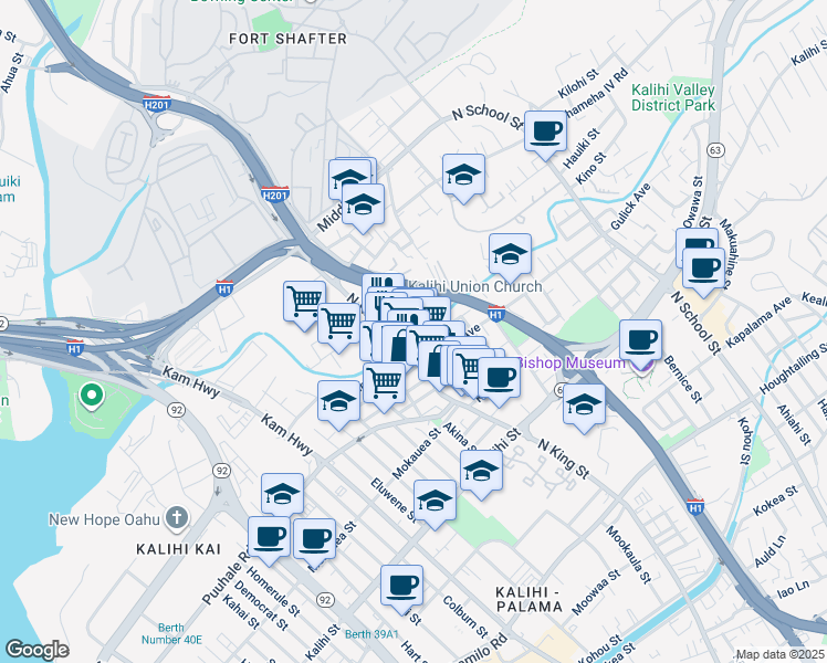 map of restaurants, bars, coffee shops, grocery stores, and more near 1012 Richard Lane in Honolulu