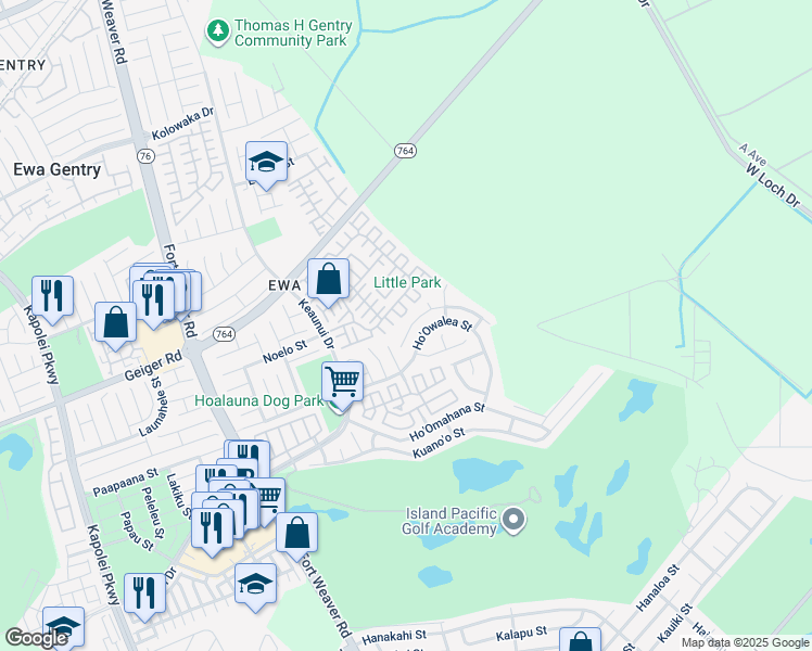 map of restaurants, bars, coffee shops, grocery stores, and more near 91-1030 Ho'oka'ahea Street in Ewa Beach