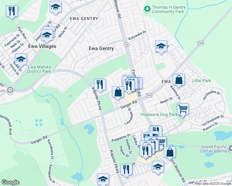 map of restaurants, bars, coffee shops, grocery stores, and more near 91-241 Hanapouli Circle in Ewa Beach
