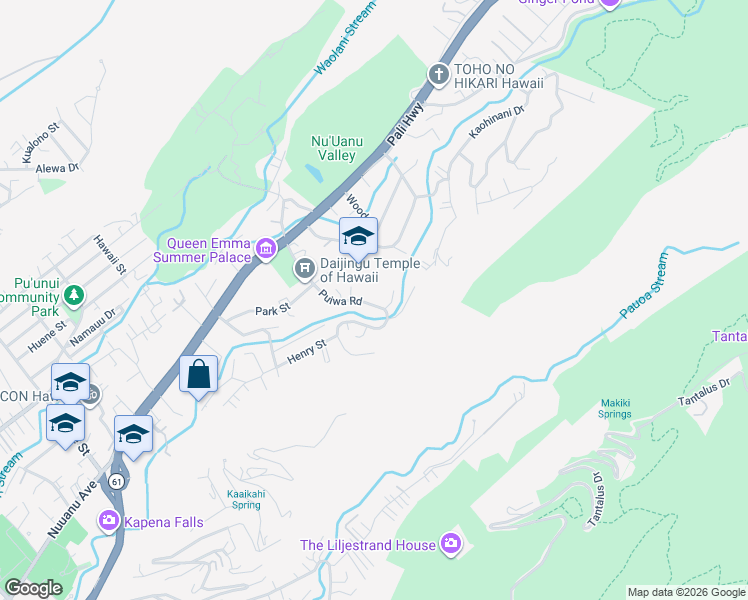 map of restaurants, bars, coffee shops, grocery stores, and more near 194 Puiwa Road in Honolulu