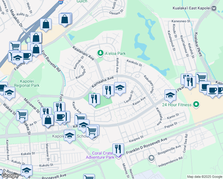 map of restaurants, bars, coffee shops, grocery stores, and more near 91-1122 Kamaaha Loop in Kapolei